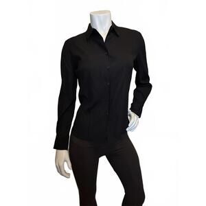 Dana Buchman Black Button-Down Shirt Size 4P – Stretch Fitted Dress Top NWT